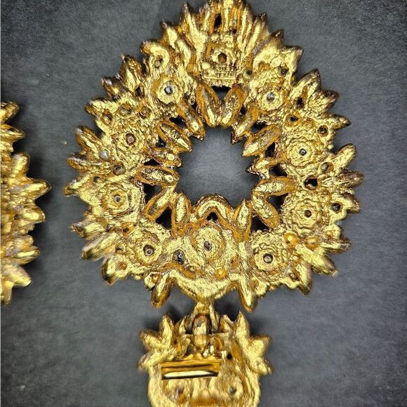 Vintage Thelma Deutsch Signed Large Rhinestone Open Heart Clip Dangle Earrings - Picture 12 of 12